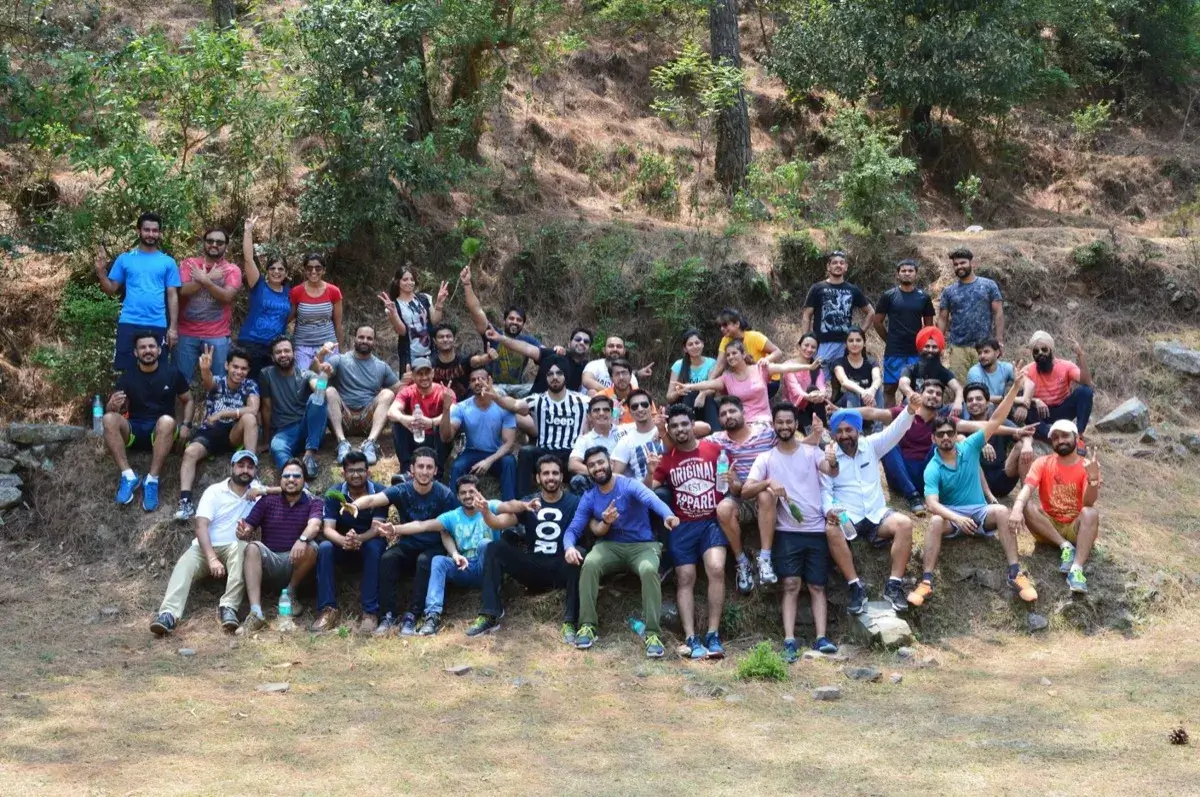 Group photo at Camp Roxx — best camping near Delhi for groups
